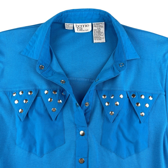 VINTAGE 90s Bonnie and Bill by Holly Bright Blue Short Sleeve Shirt Size MEDIUM - Picture 2 of 7
